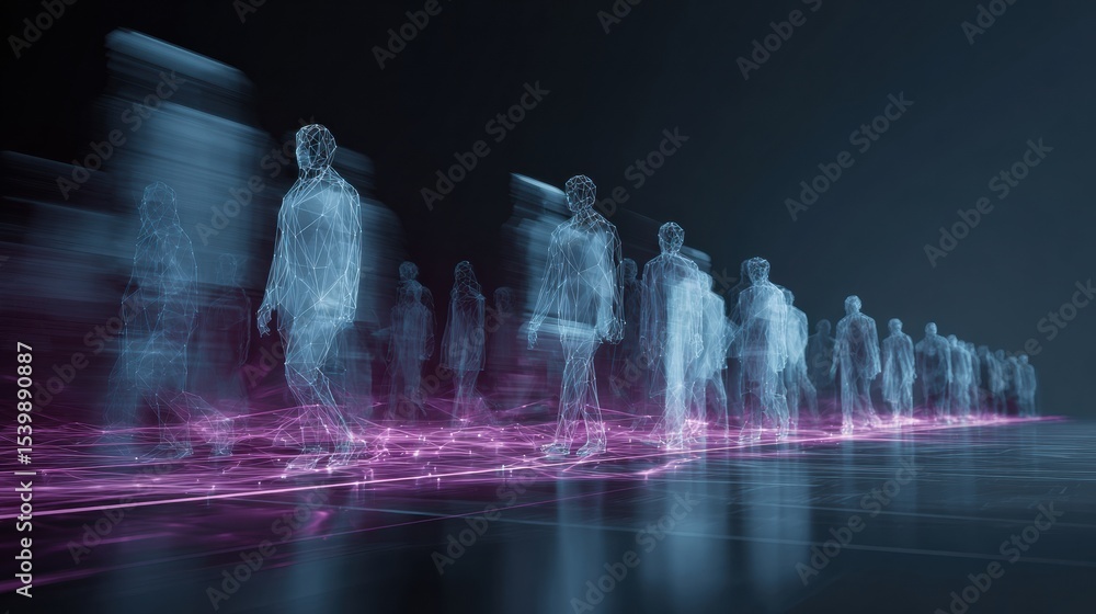 Poster Digital Support Network With Abstract Figures in Motion Blur Presenting Connections and Technology