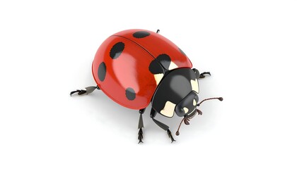 Ladybug with red, insect, and white background.