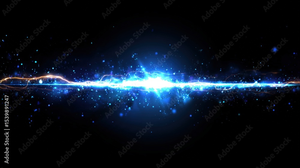 Poster stunning cosmic explosion with vibrant blue light and sparkling particles in deep space
