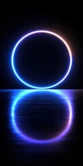 Vibrant Neon Circle with Reflection on Dark Background Creating Futuristic Atmosphere