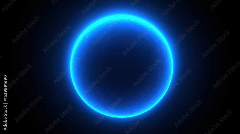 Poster bright glowing blue circular light with dark background creating a futuristic effect