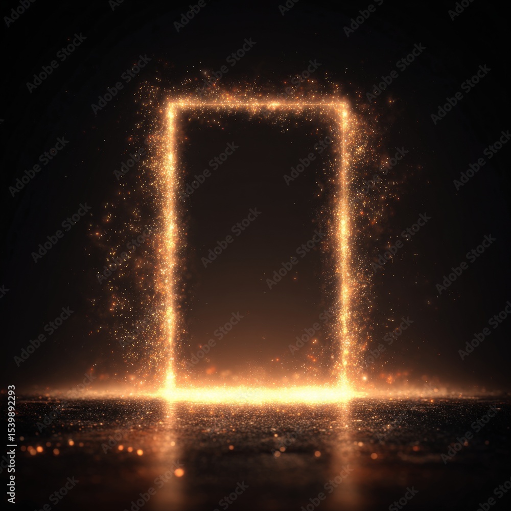 Aufkleber glowing rectangular frame made of sparkling fiery particles on dark background