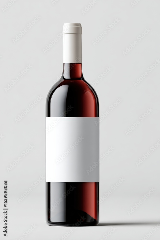 Poster elegant glass bottle of red wine with blank label on a plain background