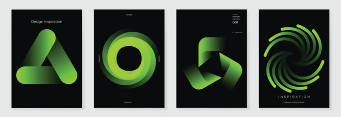 Fototapeta na wymiar Modern gradient poster background vector set. Cover template with vibrant perspective geometric prism shapes. Ideal design for social media, cover, banner, flyer.