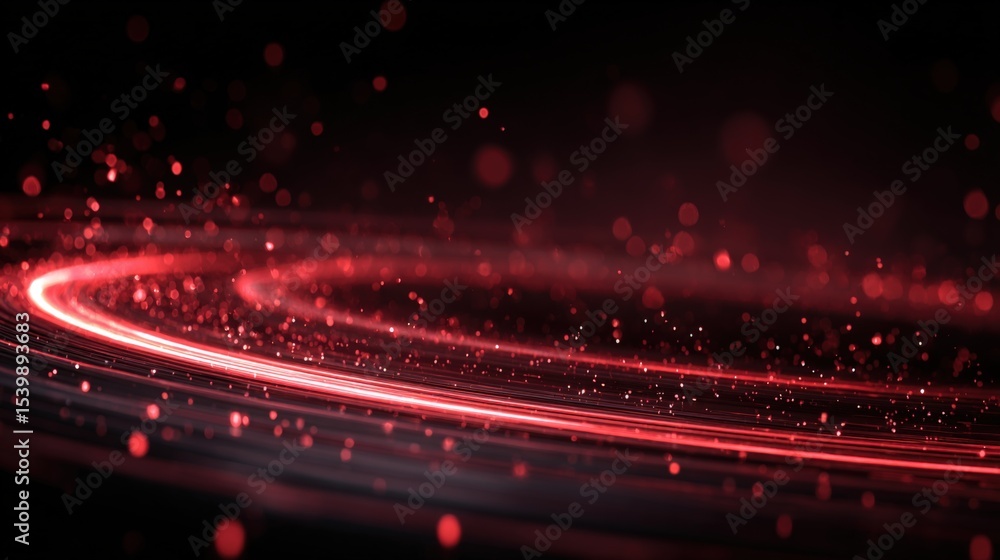 Poster vibrant red light streaks and sparkles moving in circular motion with dynamic energy