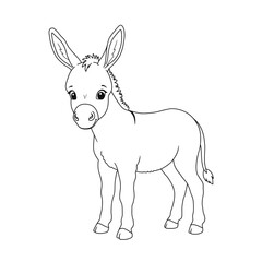 Donkey animal sketch stands quietly on open ground. Farm animal concept