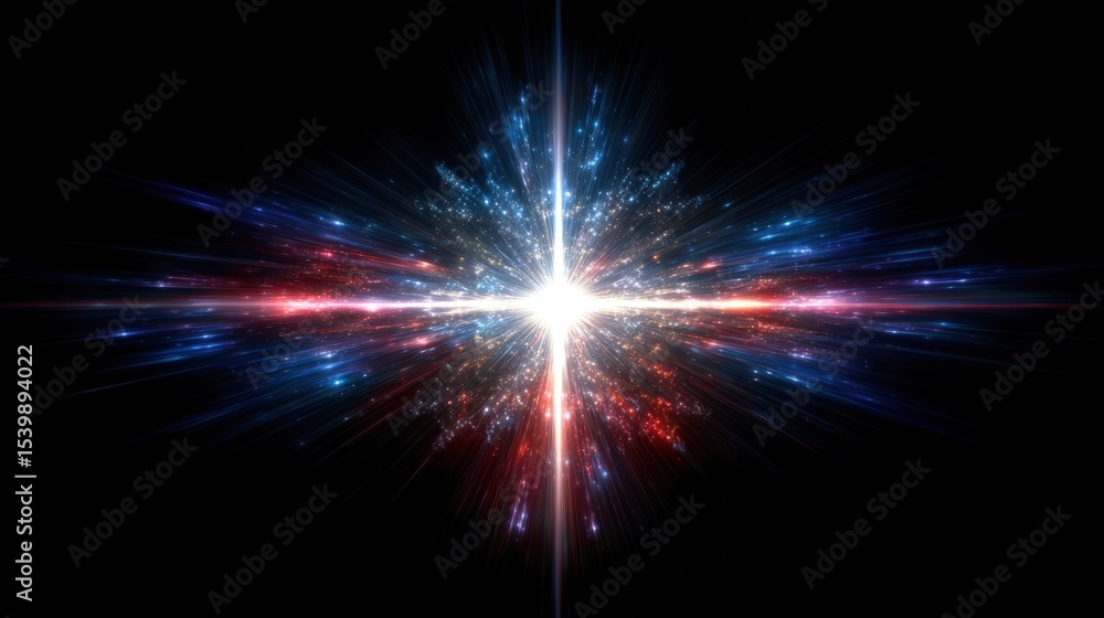 Poster vibrant explosion of light and color radiating outward with dynamic energy