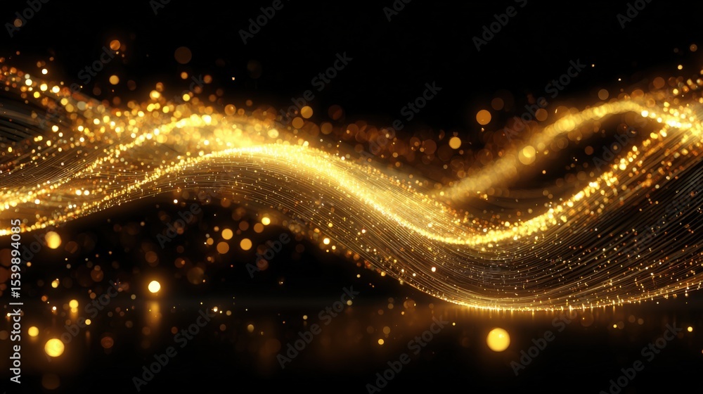 Aufkleber stunning abstract golden wave flowing with sparkling particles in a dark background