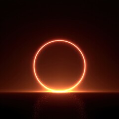 Bright glowing circular with fiery edges reflecting on dark water surface at night