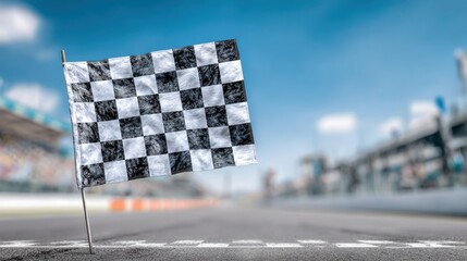 Long Road Racing Track with Checkered Flag for Motorsports and Vehicle Competition