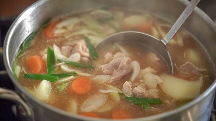 鍋に入った豚汁とお玉