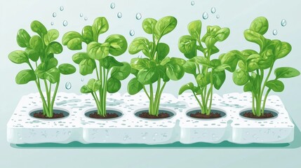 Green plants grown in a hydroponic system are useful for articles about agriculture and ecology.