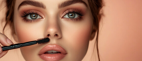 Close-up of a woman's face with emphasis on eye and eyebrow makeup. Useful for cosmetic and beauty blogs.