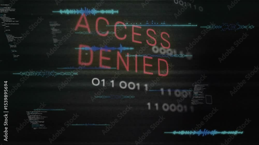 Poster scattered acg characters appearing on circuit glitching into access denied with binary pulsing