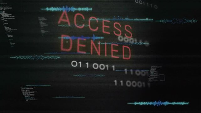Scattered ACG characters appearing on circuit glitching into ACCESS DENIED with binary pulsing