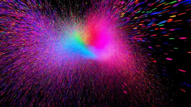 Vibrant particle explosion: dynamic burst of colorful energy transition