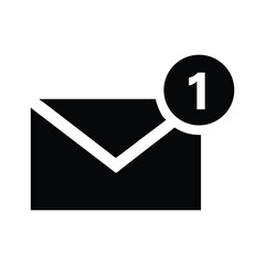 A solid black email icon, with a white circle containing the number 