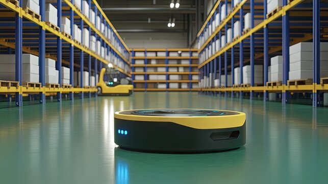 Autonomous mobile robot in a warehouse.
