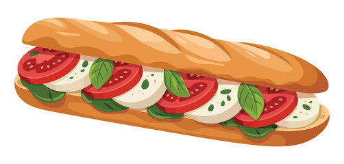 Delicious caprese sub sandwich on a crusty baguette