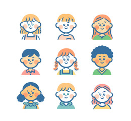 Illustration set of children's faces around the world