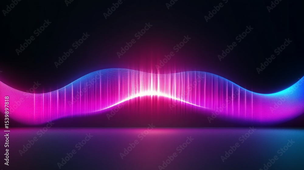 Poster abstract spectrum of sound vibration with neon light waves and music visualizer on dark background