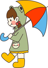 Frog Raincoat Girl with Umbrella