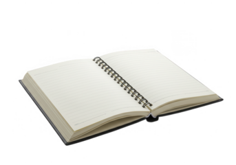 Open spiral notebook isolated on transparent background