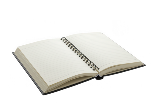 Open spiral notebook isolated on transparent background