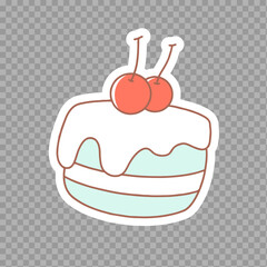 Cartoon Cake Slice with Cherries and Frosting

