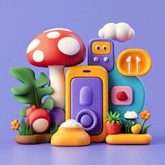 3d plastic style icon ,baby, toy, fruit, set, holiday, tree, decoration, design, 