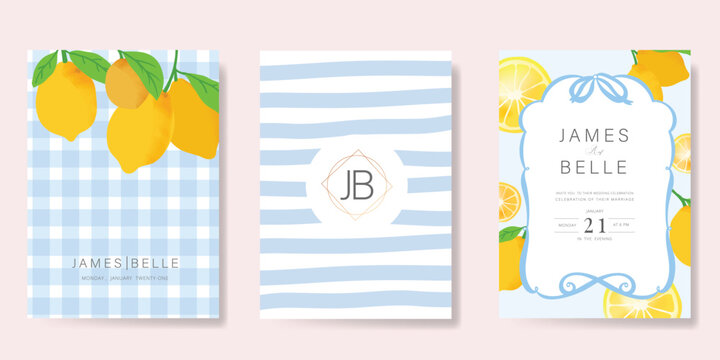 Italy summer party invitation card vector. Italian poster with lemon, ribbon frame. Design for wedding card, greeting card, cover, poster.