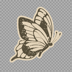 Vintage Distressed Butterfly Sticker Illustration

