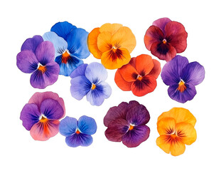 Watercolor Pansy Flowers Set – Colorful Hand-Painted Floral Illustration on Transparent Background