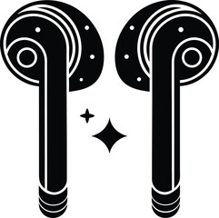 Sleek Black Wireless Earbuds with Sparkling Design, Silhouette  Minimalist Vector Art