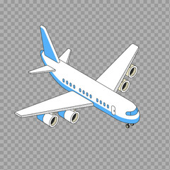 Cartoon Airplane Flying – Blue and White Aircraft on Transparent Background

