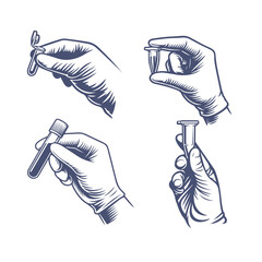 Hands holding test tubes in a medical laboratory setting