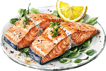 salmon steak watercolor art drawing painting