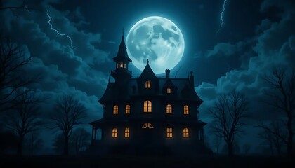 Fototapeta premium Haunted House on Full Moon Night