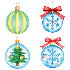 Set of New Year's balls for the Christmas tree, Christmas, festive, PNG format
