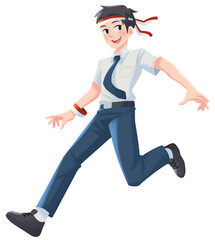 Happy Boy Student Running to Celebrate Indonesian Independence Day on 17 August Illustration