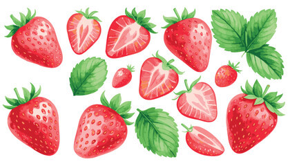 Strawberry Vector Set with Transparent Background