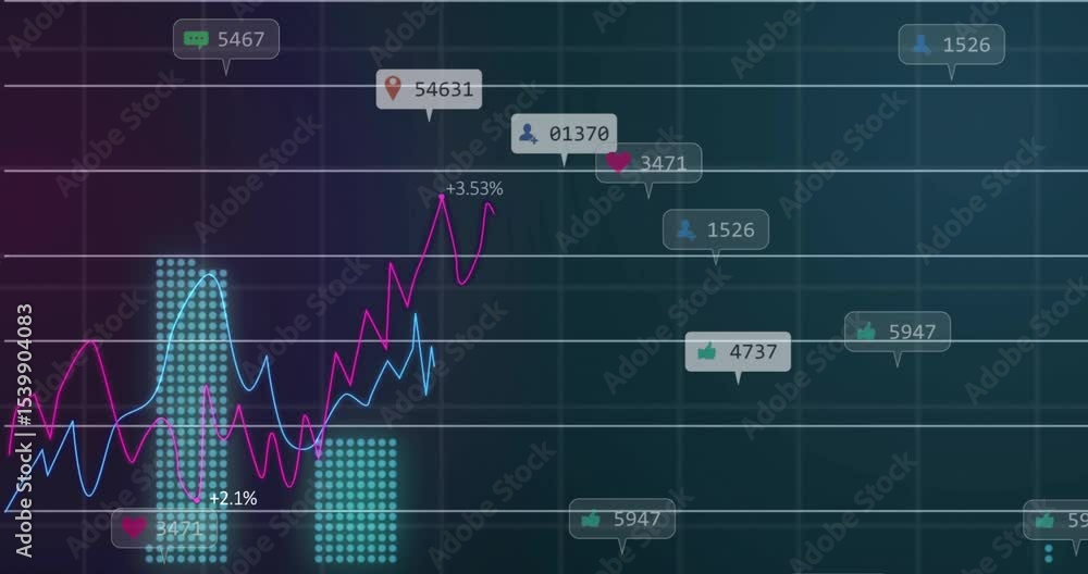 Poster Data labels appearing sparking lines drawing and icons emerging visualizing evolving data metrics