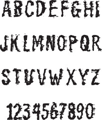 Messy Glitch Typewriter Skinny typography font lettering ABC cartoon vector text