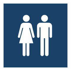 Two white figures one with a dress on a blue square