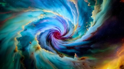Abstract swirling galaxy with a spiral vortex and cosmic colorful clouds in a celestial dreamy artistic style. - Powered by Adobe