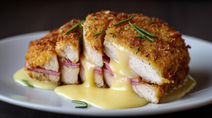 Crispy Chicken Cordon Bleu with Cheese Sauce