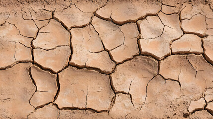 Cracked desert ground with dry, broken earth pieces symbolizing vanishing stability and drought in barren landscape under sunlight