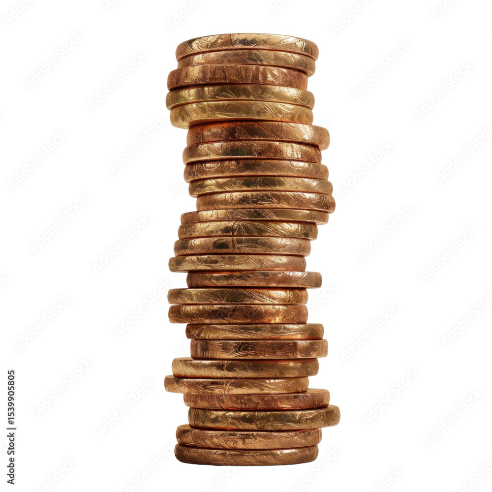 Poster stacked coins create visually striking display, showcasing their shiny surfaces and intricate detail