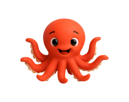 Cute cartoon octopus character isolated on transparent background - Powered by Adobe