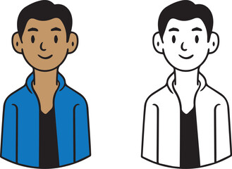 Smiling Young Man Vector Illustration in Color and Outline Style